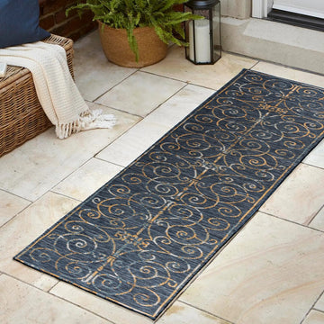 Danae Classic Cottage Filigree Scroll Reversible Machine-Washable Indoor/Outdoor Area Rug
